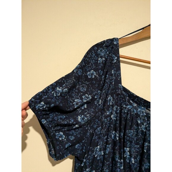 Old Navy Waist-Defined Puff Sleeve Blue Floral Mini Dress 3x Plus Cotton Blend - Picture 6 of 6